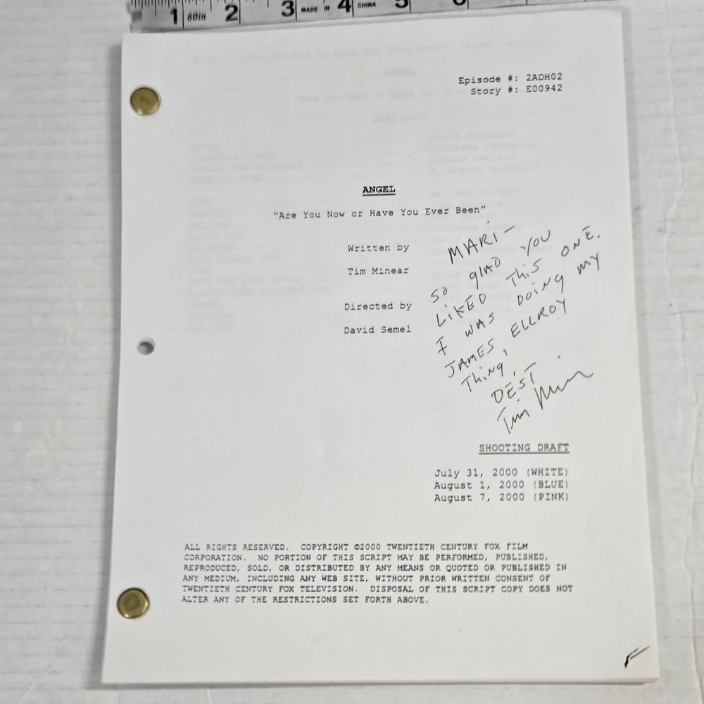 Vintage 2000 Angel Script Are You Now Or Have You Ever Been Signed Tim Minear